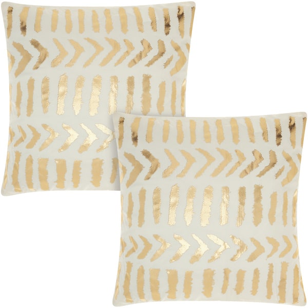 Mina Victory Luminescence Raised Tribal Print Ivory/Gold 18-inch Throw Pillow (Set of 2) by Nourison