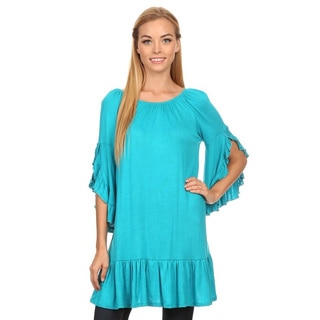 Women's Solid-colored Rayon and Spandex Ruffled Top