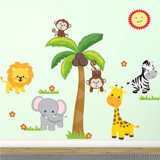 Jungle Friends Fabric Wall Decal, 100% Woven Fabric Adhesive Decal