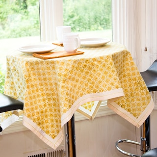 Yellow Safflower Block Print Natural Kora Cotton Tablecloth (India)