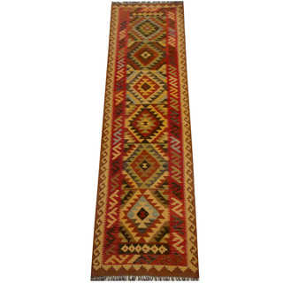 Herat Oriental Afghan Hand-woven Vegetable Dye Wool Kilim Runner (2'11 x 9'11)