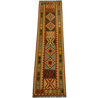 Herat Oriental Afghan Hand-woven Vegetable Dye Wool Kilim Runner (2'7 x 9'11)