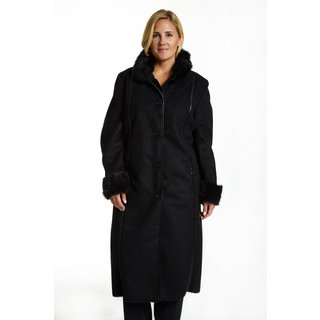 Excelled Women's Plus-size Black Full-length Faux Shearling Jacket