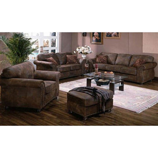 Porter Elk River Faux Suede Leather Microfiber Living Room Set with Roll Arms and Nailhead Trim and Optional Ottoman