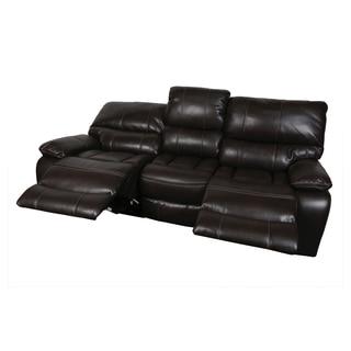 Porter Alameda Chocolate Brown Leatherlike Dual Reclining Sofa with Fold Down Center Console and Contrast Welt