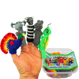 ThumbThings Handmade Finger Puppets, Set of 5: Peacock, Elephant, Zebra, Hippo, Iguana (Peru)