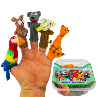 ThumbThings Handmade Finger Puppets, Set of 5: Parrot, Kangaroo, Koala Bear, Monkey, Giraffe (Peru)