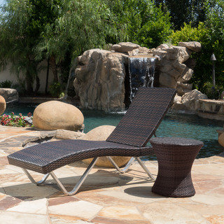 San Marco Outdoor Wicker Chaise Lounge with Table by Christopher Knight Home