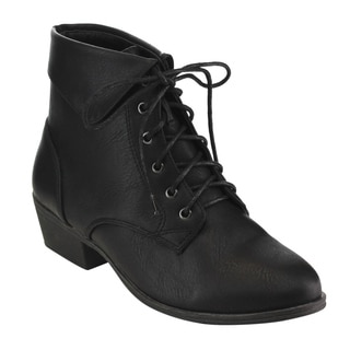 Top Moda EC89 Women's Foldover Lace-up Low Chunky Heel Ankle Booties