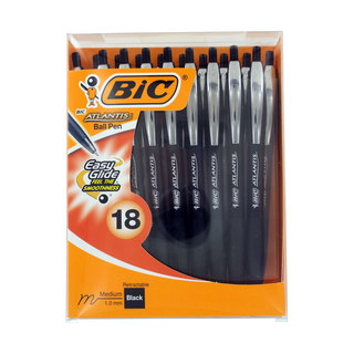 BIC Atlantis Black Plastic Retractable Medium Ballpoint Pens (Pack of 18_