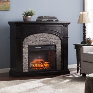 Harper Blvd Kelley Ebony and Gray Stacked Faux Stone Infrared Electric Fireplace