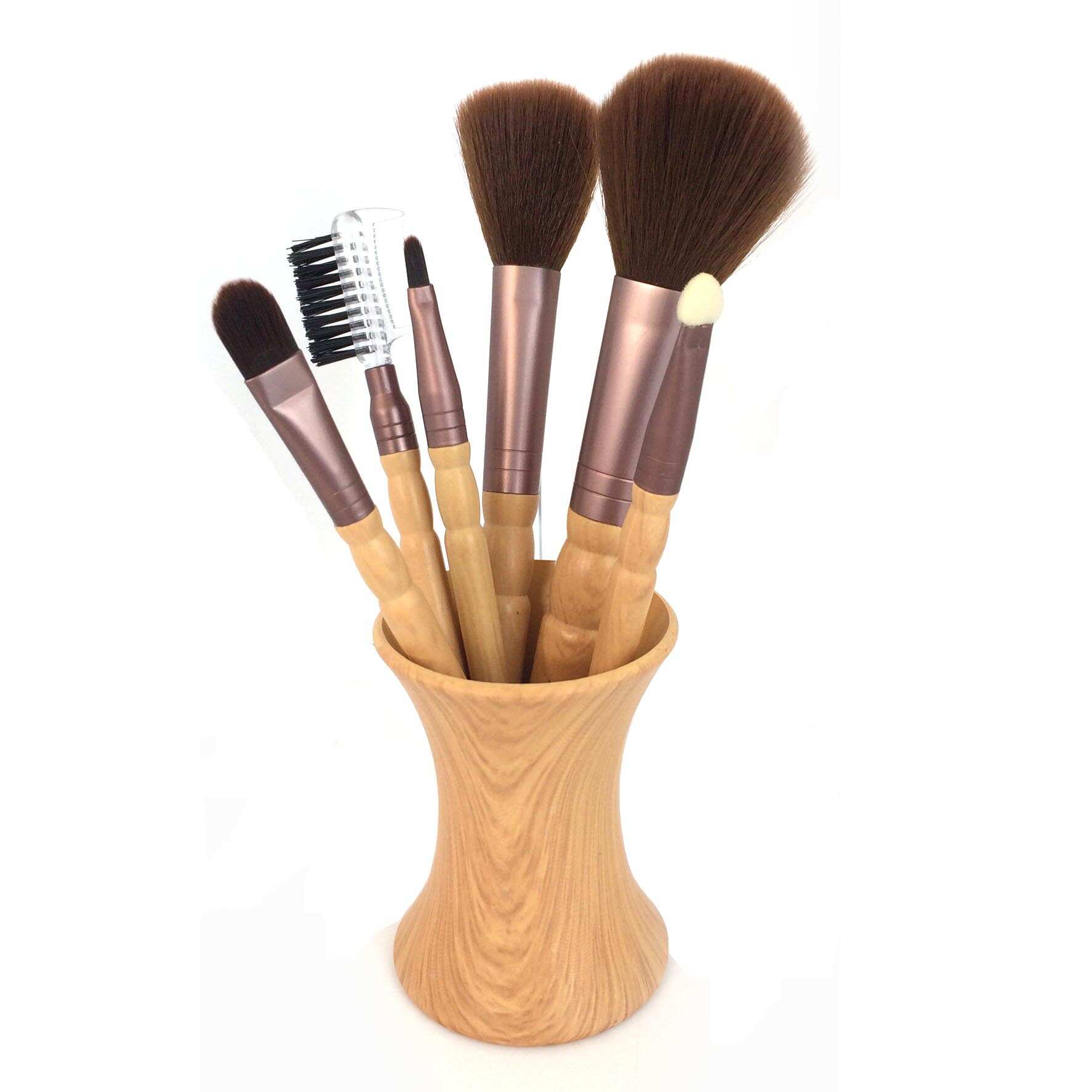 6-piece Makeup Brush Set with Pouch and Stand Holder