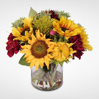 Sunflower and Dahlia Bouquet in a Glass Vase