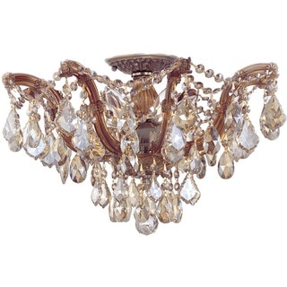 Crystorama Maria Theresa Collection 5-light Antique Brass/Golden Teak Crystal Semi-Flush Mount