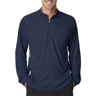 Cool and Dry Sport Quarter Zip Men's Pullover With Side Panels Navy/White Sweater(L)