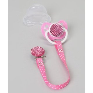 Gift Set Quilted Sparkly Pacifier with Matching Polka Dot Ribbon Clip