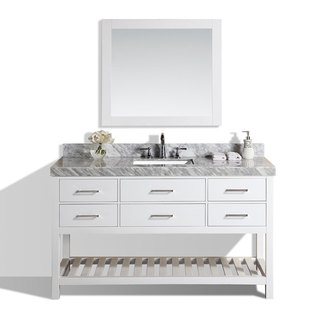 60-inch Laguna White Single Modern Bathroom Vanity with White Marble Top