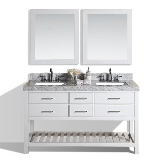Pacific Collection Laguna 60-inch White Double Modern Marble Top Bathroom Vanity