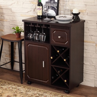 Furniture of America Crestall Multi-Storage Espresso Mobile Wine Bar Cabinet