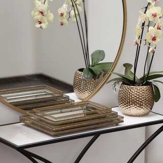 Urban Trends Collection Gold Metal Rectangular Mirrored Accent Trays (Set of 3)