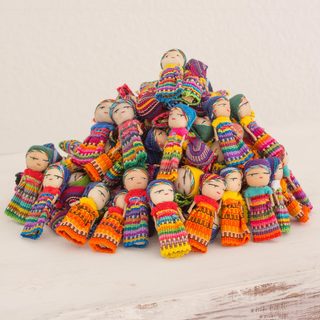 Set of 100 Handcrafted Cotton 'The Worry Doll Clan' Figurines (Guatemala)