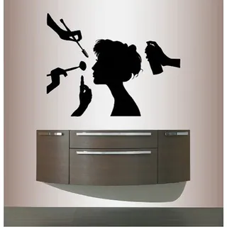 Vinyl Decal Woman Girl Getting Make Up And Hair Done Beauty Salon Style Fashion Wall Sticker