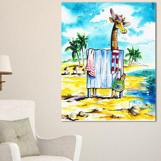 Designart - Giraffe in Dressing Room on Beach - Cartoon Animal Print