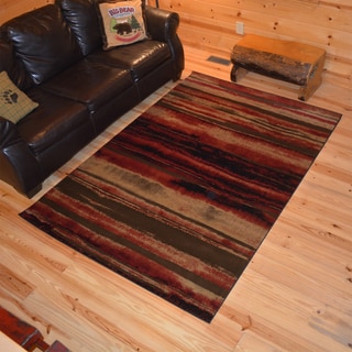 Rustic Lodge Layered Earth Cabin Multi Black Area Rug (5'3 x 7'3)