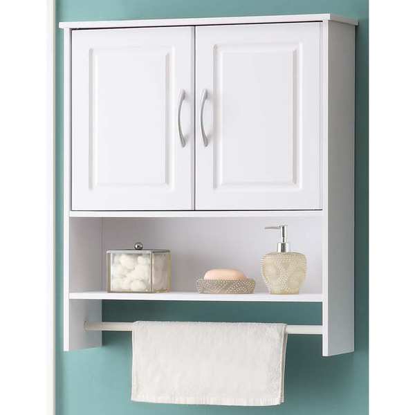 Bathroom White Water Resistant Laminate Wall Cabinet with Towel Rack