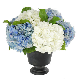 Jane Seymour Botanicals Blue/White 18-inch Hydrangeas In Footed Urn