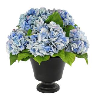 Jane Seymour Botanicals Blue Hydrangeas in 18-inch Brown Footed Urn