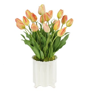Jane Seymour Botanicals Yellow Orange 24-inch Dutch Tulips in Ceramic Canister Vase