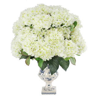 Jane Seymour Botanicals White 23-inch Tall Hydrangea Bouquet In Blue/White Footed Vase