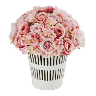 Jane Seymour Botanicals 14-inch Pink White French Rose Bouquet In Vermeil Cachepot