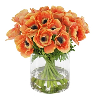 Jane Seymour Botanicals Peach Poppy Anemone Bouquet in 12-inch Glass Cylinder Vase