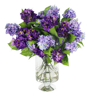 Jane Seymour Botanicals 21-inch Faux Silk Lilac Bouquet In Footed Glass Cylinder Vase