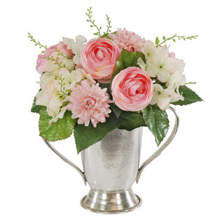 Jane Seymour Botanicals Mixed Pink Bouquet in Metal 9-inch Tall Trophy Cup