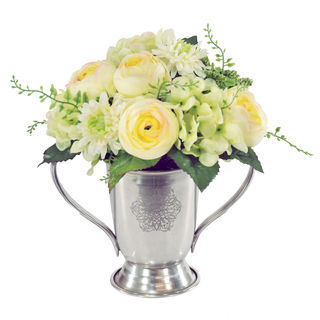 Jane Seymour Botanicals 9-inch Green Silk Mixed Bouquet In Metal Trophy Cup