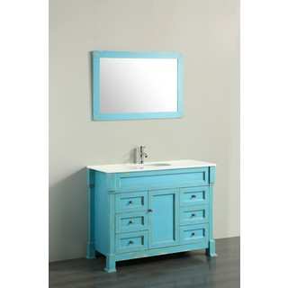 Bosconi 43-inch Green Vanity Cabinet with White Tempered Glass Top