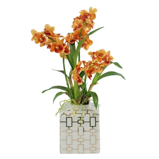Jane Seymour Botanicals Orange 20-inch Vanda Orchids in Fancy Ceramic Vase