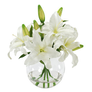 Jane Seymour Botanicals White Casablanca Lily Bouquet in Clear Glass 16-inch Tall Vase