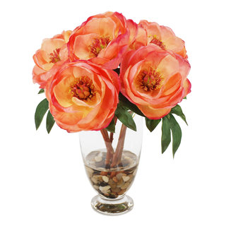 Jane Seymour Botanicals Salmon Peony Bouquet in 14-inch Glass Vase