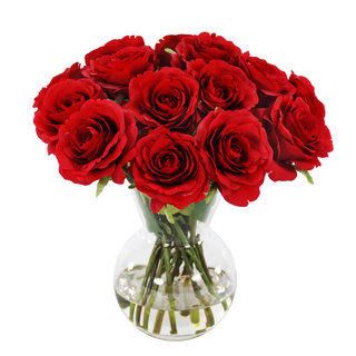 Jane Seymour Botanicals Red 11-inch-tall Faux Rose Bouquet in Glass Vase