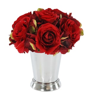 Jane Seymour Botanicals Red Rose Bouquet in 8-inch Metal Julep Cup