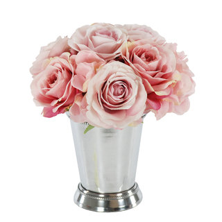 Jane Seymour Botanicals Pink Rose Bouquet In 8-inch Tall Metal Julep Cup