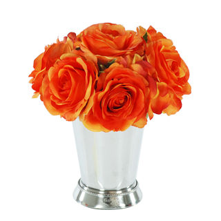 Jane Seymour Botanicals Orange Rose Bouquet in 8-inch Metal Julep Cup