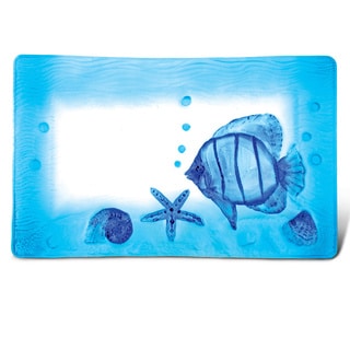 Puzzled Inc Blue Glass 12-inch Rectangle Fish Decor Plate