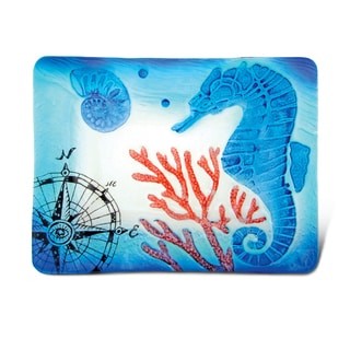 Blue Glass 12-inch Rectangle Seahorse Plate