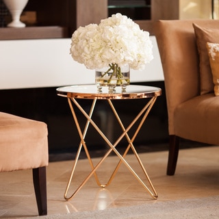 Danya B Tetra Clear Glasstop Round End Table with Rose Gold Metal Frame