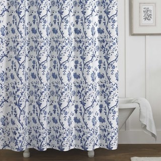 Laura Ashley Charlotte Blue and White Floral Cotton Shower Curtain (72 x 72)